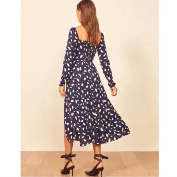 New! Reformation Sigmund Dress Splatter Print Navy Blue and White Size 2 - Picture 3 of 13